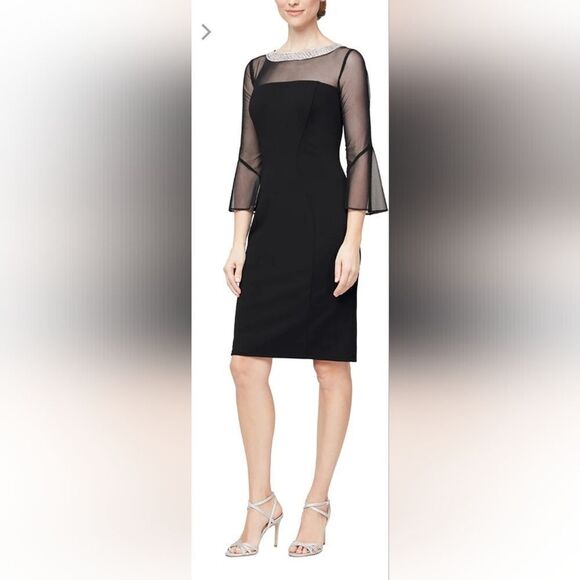 Alex Evenings Petite Cocktail Dress w/Beaded Neckline NWT sz 10P Black - Picture 1 of 6
